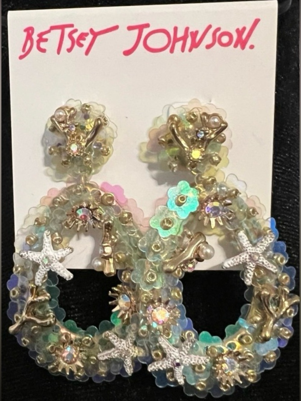 BETSEY JOHNSON Mermaid Jewels Sea Life Starfish Coral & Sequin Earrings NEW NWT